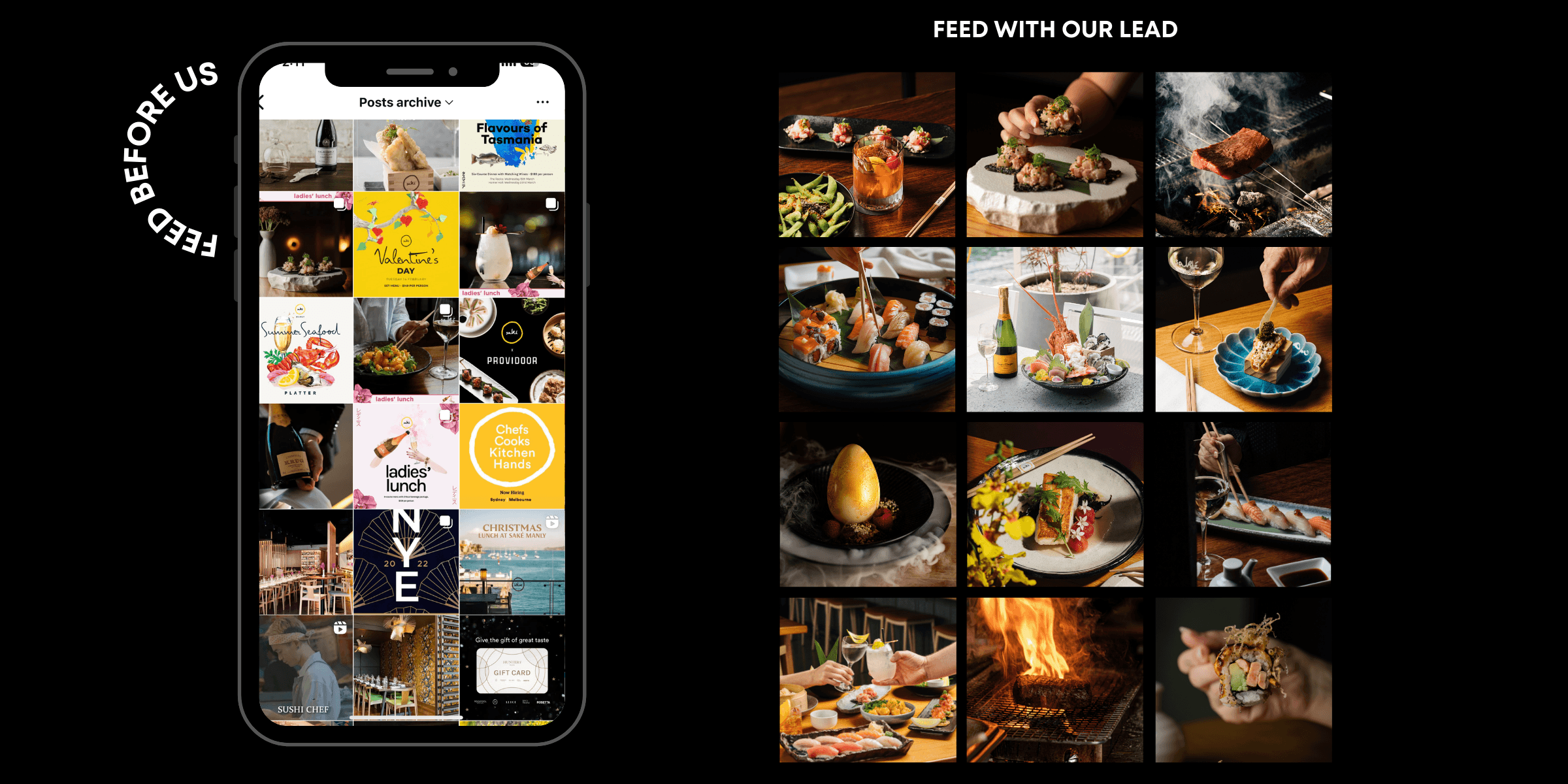 Saké Restaurant social media feed before and after transformation