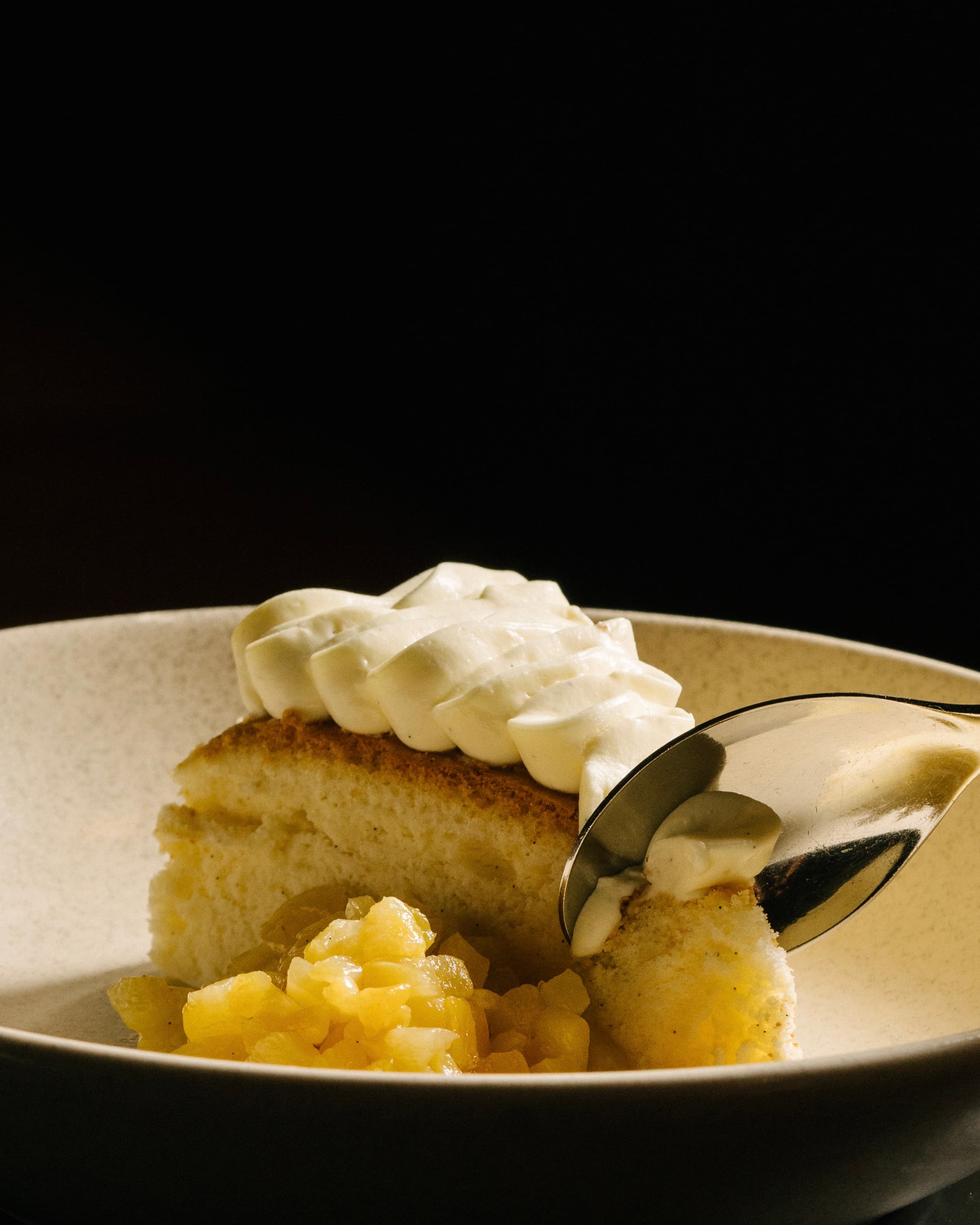 Pineapple cheesecake dessert photography for hospitality campaign